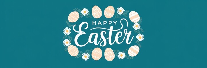 Fototapeta premium Happy Easter with Eggs and Daisy Frame