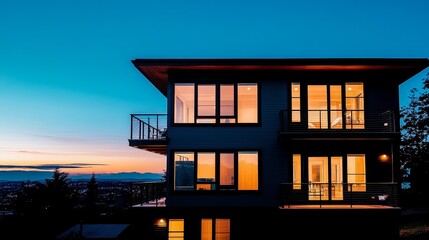 Modern Home Twilight Cityscape Illumination