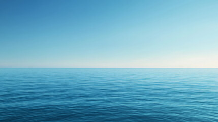 Obraz premium serene view of calm ocean waters under clear blue sky, evoking tranquility and peace. gentle waves reflect sunlight, creating soothing atmosphere