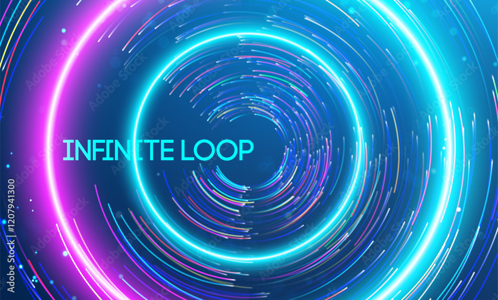 Fototapete Infinite loop of vibrant light trails showcasing the concept of endless data flow. Big data and data science integration with advanced technology and artificial intelligence concepts.