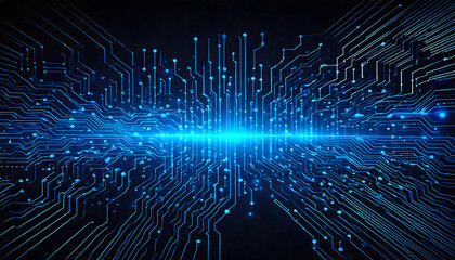 Obraz premium Abstract Ai digital circuit board with glowing blue lines and lights.Computer motherboard with a chip, processor, and semiconductor. Digital vector illustration