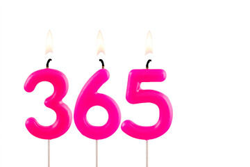 Three candles forming the number 365 - White background.
