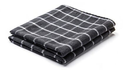 black folded kitchen cotton towel, isolated

