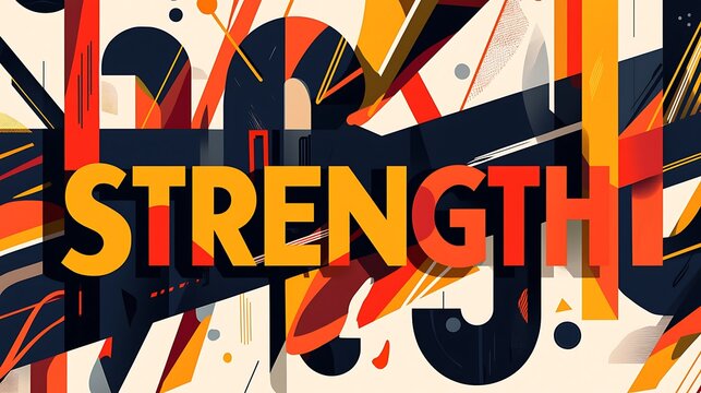 A colorful poster with the word "strength" written in bold letters