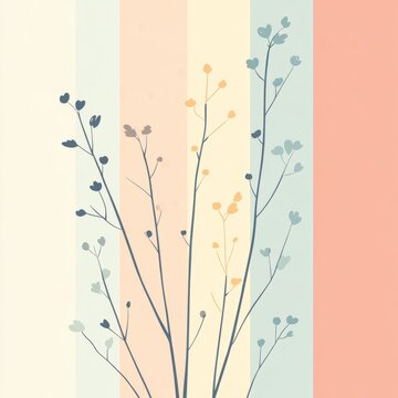 A minimalist Easter background featuring soft pastel-colored stripes and subtle floral motifs