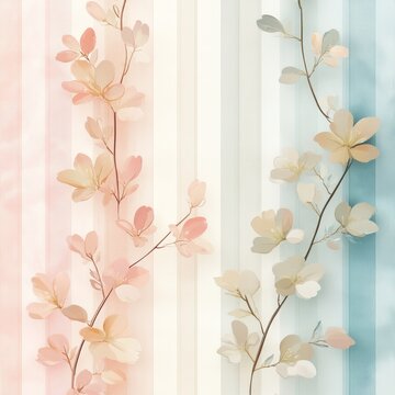 A minimalist Easter background featuring soft pastel-colored stripes and subtle floral motifs