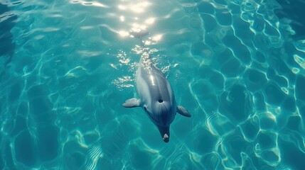 Naklejka premium Dolphin Swimming in Crystal Clear Water