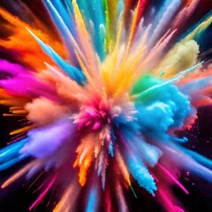 Fototapeta premium Colorful powder explosion, bright and vibrant, against a dark background, copy space