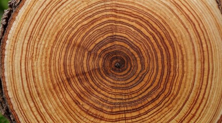 Fototapeta premium High-detail wooden surface close-up with annual rings and prominent knot, rustic tree slice with natural patterns and textures, warm earthy tones, and organic feel. 