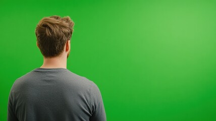 Man Facing Green Screen in Programming or Coding Workshop Setting for Digital Media and Educational Use