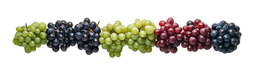Fototapeta premium A colorful assortment of fresh grapes showcasing various types and vibrant hues. transparent background