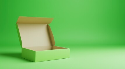 Open Green Box with Integrated Packaging Design on a Green Screen Background for Modern Product Display and Branding Concepts