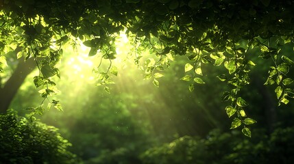 Fototapeta premium Sunlight Filtering Through Green Leaves in Lush Forest Setting