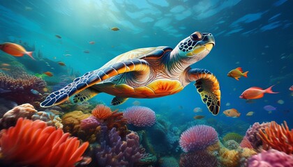 Naklejka premium turtle swimming in the sea
