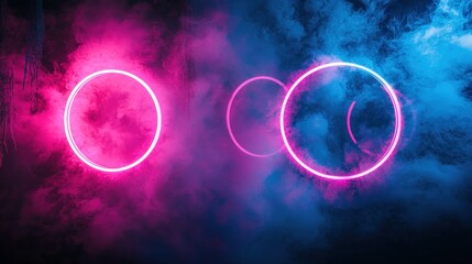 Obraz premium Neon Circles in a Mystical Smoke