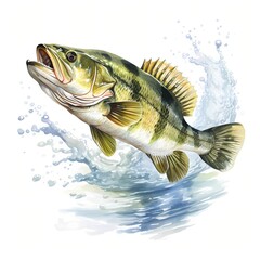 Bass Fish clipart. Creative Generative Watercolor illustration. Detailed illustration