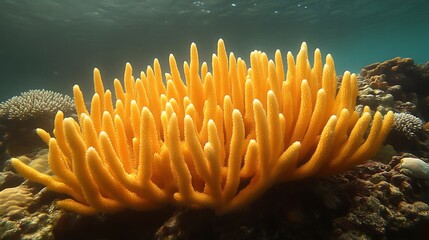 Vibrant Yellow Coral Thriving in Underwater Reef Ecosystem