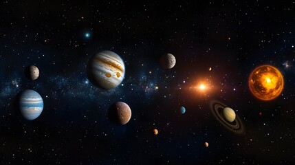 Fototapeta premium Cosmic Journey Through the Solar System Featuring Vibrant Planets and Distant Stars in Space
