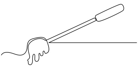 Fork cheese continuous one line drawing, Cheese Continuous Line Art Illustration, Single continuous line drawing pan containing liquid cheese. Long fork is a tool to help eat food. Stay warm pro. 
