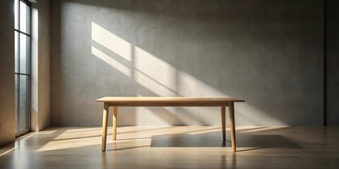 Sunlight Illuminates a Simple Wooden Table in a Minimalist Room