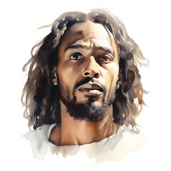 Black Jesus clipart. Watercolor illustration. Hand-Painted Digital Artwork