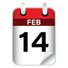 Valentines day calendar on 14th February in 3d colorful vector design