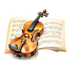 Violin With Music Sheets clipart. Watercolor illustration. Hand-Painted Digital Artwork