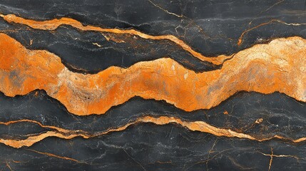 Naklejka premium Orange veins in black marble slab for background or countertop