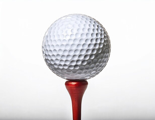 golf ball resting on tee with sharp details on white background