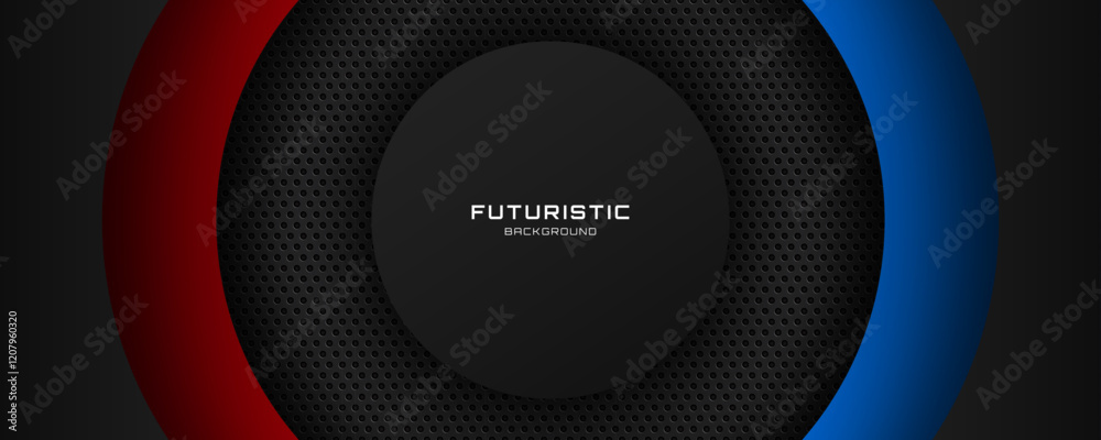 Poster 3d black circles techno abstract background overlap layer on dark space with red blue lines effect d