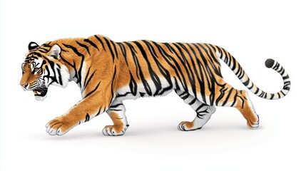 Roaring Bengal Tiger on White Background in Captivating Motion