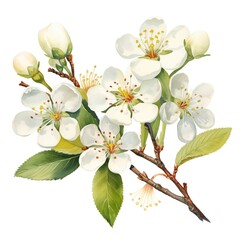 Obraz premium White Plum Blossoms clipart. Creative Generative Watercolor illustration. Detailed illustration