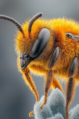 Close-up action of a bee pollinating a flower macro photography nature environment vibrant colors
