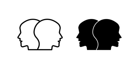 Two human heads Icon set.Symbol isolated white background. vector illustration. color editable.