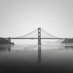 Obraz premium bridge over river in black and white landscape, monochrome image, landscape photography, black and white bridge