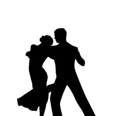 Elegant ballroom dancers in a close embrace. Silhouette of a couple performing a graceful dance move, ideal for dance or romance themes.