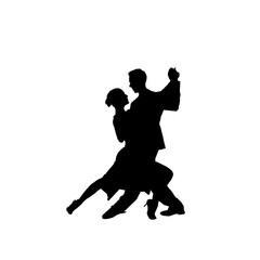Dramatic dance pose silhouette of a couple showcasing passion and movement. Perfect for tango, ballroom dance, or performing arts concepts.