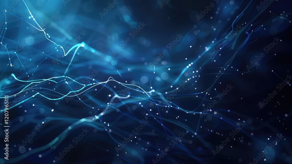 Poster abstract picture micro light sparkling particle represent data flow vivid flowing wave with high tec