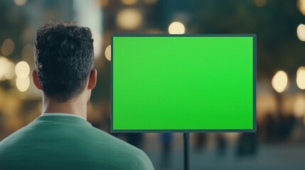 Sponsor Board in Densely Populated City Center at Night with Vibrant Lights and Urban Energy