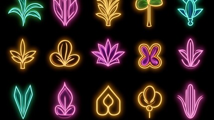 Neon Floral and Plant Icons A Vibrant Design Collection
