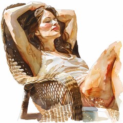 Woman Resting clipart. Watercolor illustration. Illustrative Clipart Collection illustration