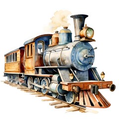 Naklejka premium Wooden Train Toy clipart. Watercolor illustration. Watercolor-Style Digital Design illustration