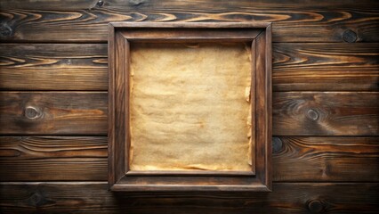 Rustic wooden frame with aged paper insert on dark wood background perfect for announcements or messages