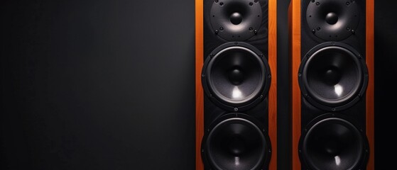 Two speakers with speakers on black background. Suitable for advertising audio equipment, music shops and articles about sound equipment.