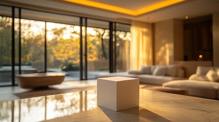 Fototapeta premium Minimalist business card design in a modern setting with natural light during sunset