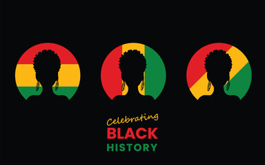 Black History Month Poster, Card, Banner, and Background Featuring African Black Woman Icon or Logo. Celebrating Heritage, Empowerment, and Cultural Identity.