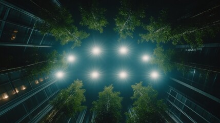 Fototapeta premium Night City Lights Illuminating Urban Treescape