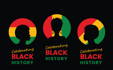 Black History Month Poster, Card, Banner, and Background Featuring Black Woman Side View Icon or Logo. Celebrating Heritage, Empowerment, and Cultural Identity.