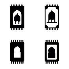 Islamic Prayer Mat Icons, Set of Carpet for Namaz Silhouettes Illustrations
