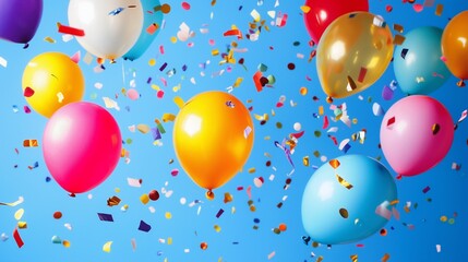 Colorful balloons floating in a clear blue sky during a festive celebration 